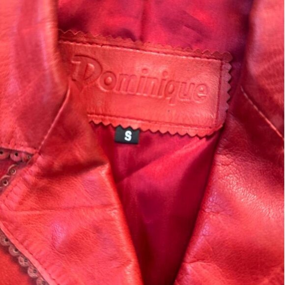 Genuine leather blazer by Dominique in a bold red hue - Picture 3 of 8